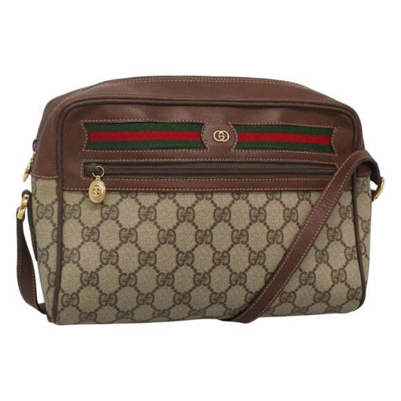 GUCCI GG Supreme Web Sherry Line Bag PVC Beige Gold 001 113 6165 Auth BD1465 - Picture 1 of 16